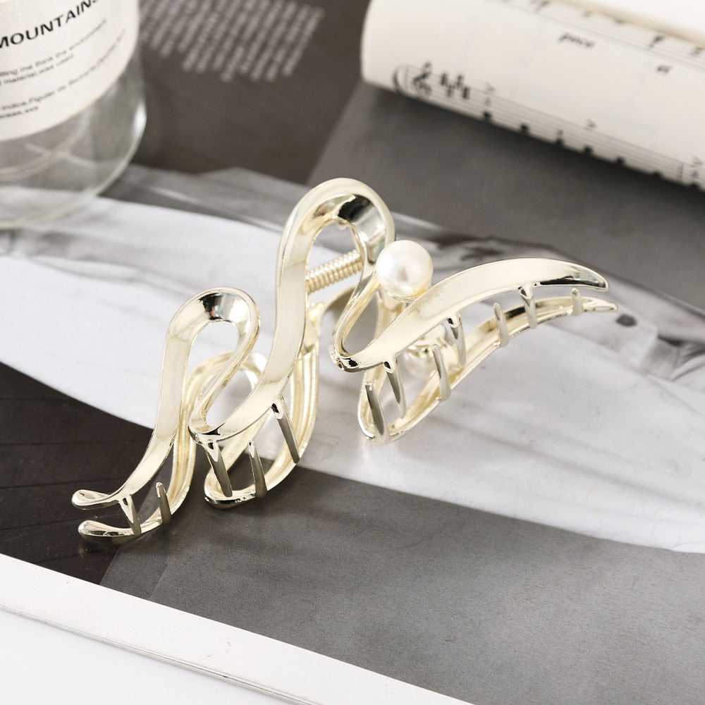 Golden Pearl Hair Crab Clip for Women