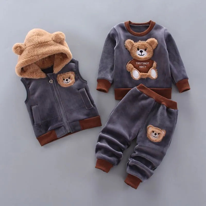 Baby Girls' Cartoon Fleece 3pcs Winter Set