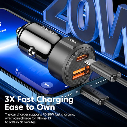 Chargeur de voiture USB PD Type C 50 W - Charge rapide