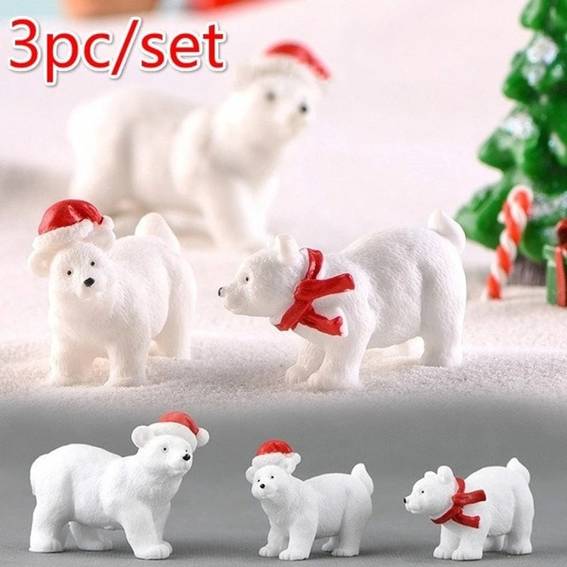 3 Stück Tier Miniatur Weihnachts Eisbär Figuren - Garten DIY Dekor