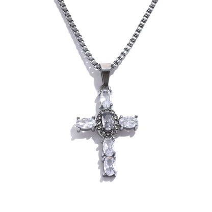 Colorful Cubic Zirconia Cross Pendant Necklace