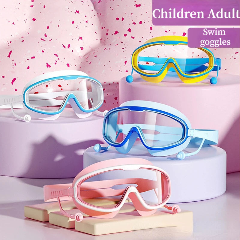 Lunettes de natation à grand cadre de haute qualité – Lunettes HD antibuée/étanches pour adultes et enfants