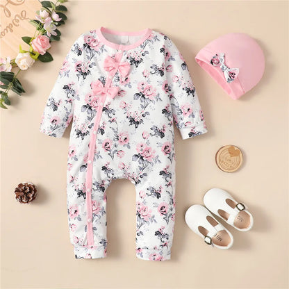 Long Sleeve Flower Romper Set for Newborn Baby Girl