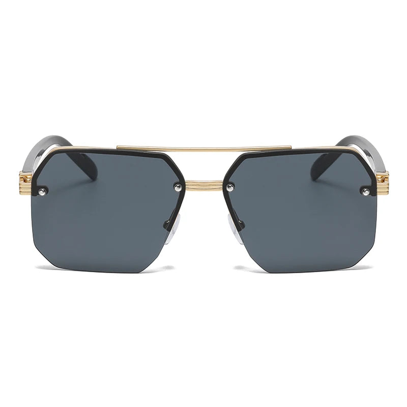 Doppelsteg-Sonnenbrille mit quadratischem Rahmen und Polygon-Muster für Damen