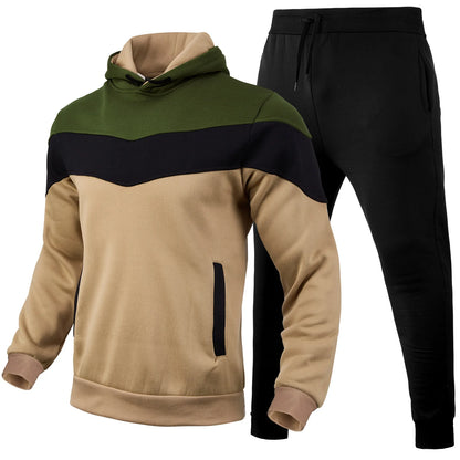 Herbst/Winter Herren Sport Hoodie Set - 3-Farben Block Hoodie &amp; Hose