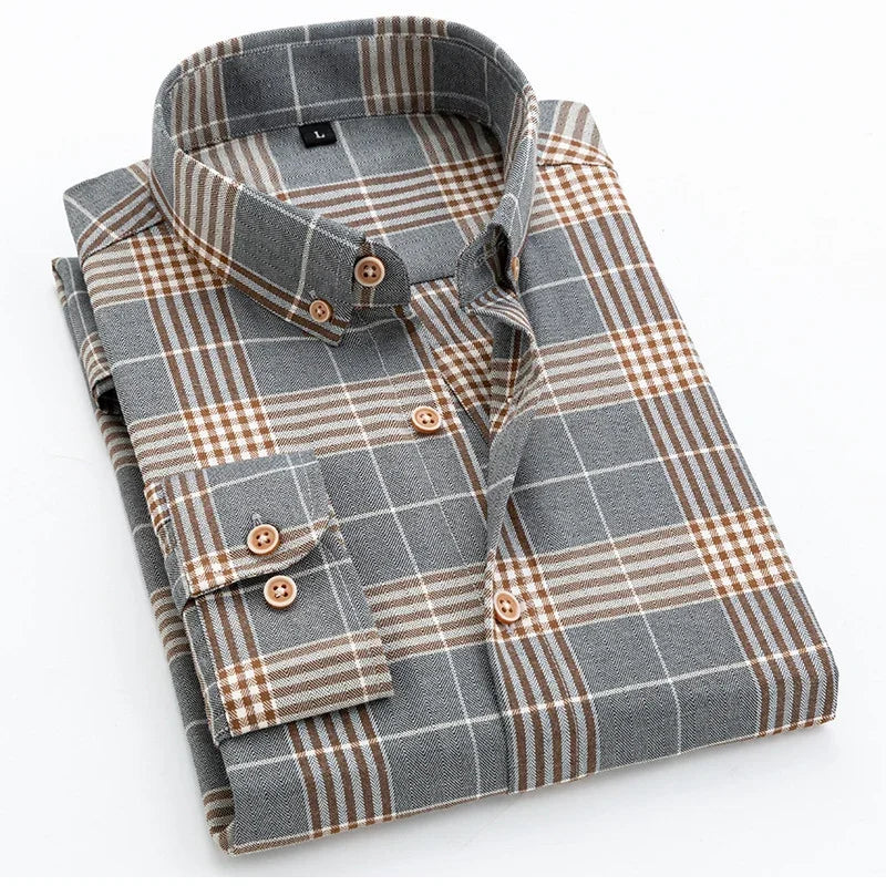 Men's Slim-Fit Long Sleeve Plaid Shirt