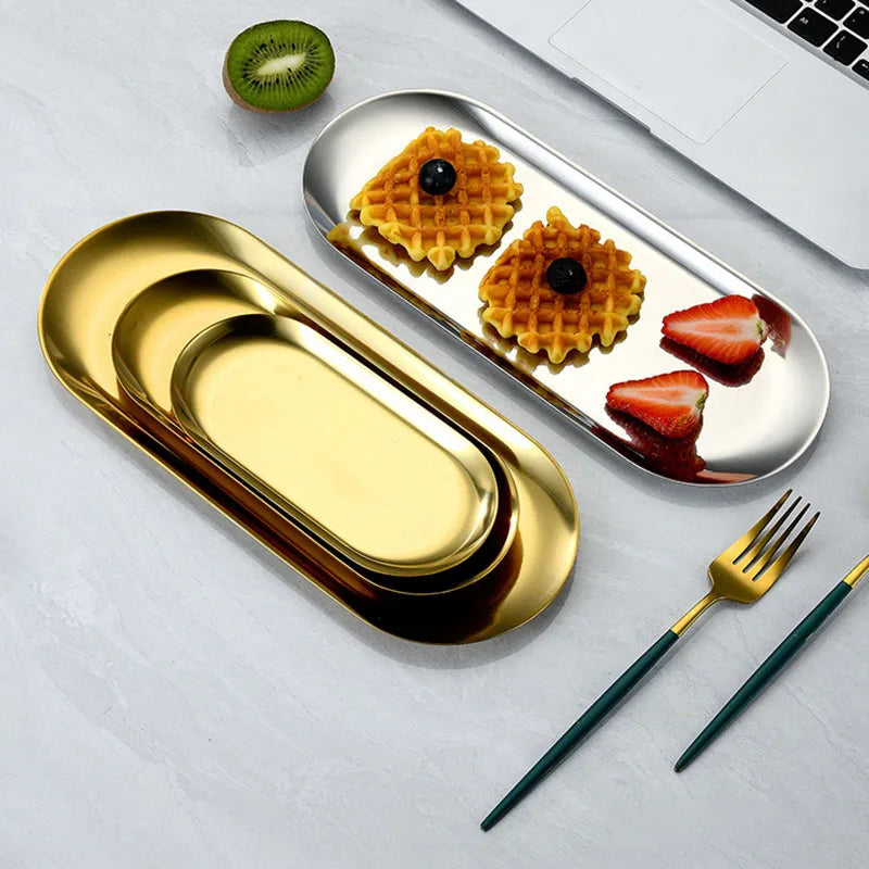 Golden Stainless Steel Tray Set