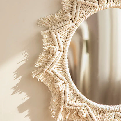 Miroir mural rond en macramé Boho