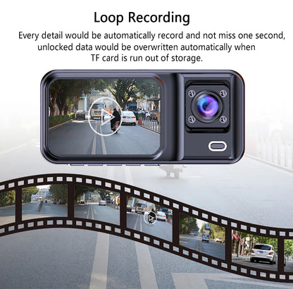 3-Channel 1080P Dash Cam with Rear View Camera & Video Recorder