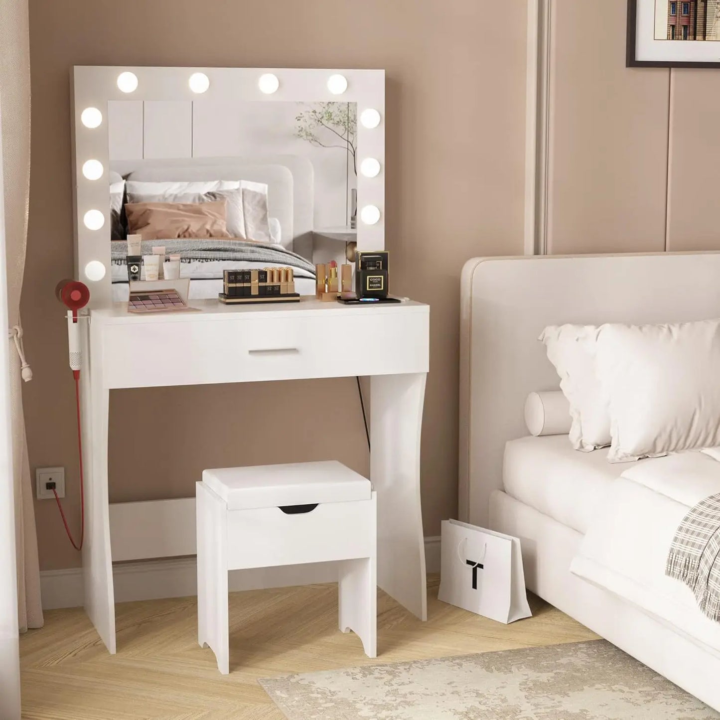 Ember Interiors Modern White Painted Vanity Table