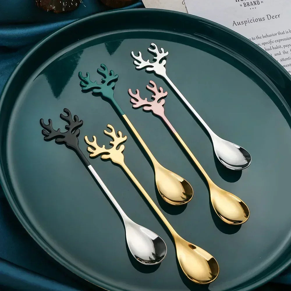 4pcs Elk-Shaped Stainless Christmas Coffee Spoons