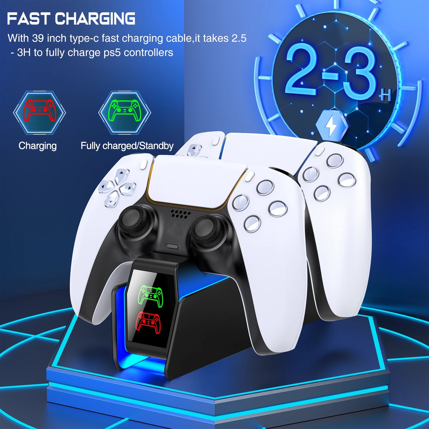 PS5 Controller Charger RGB Fast Charging Station For PlayStation5 Wireless Game Controllers Charging Stand Gamepad