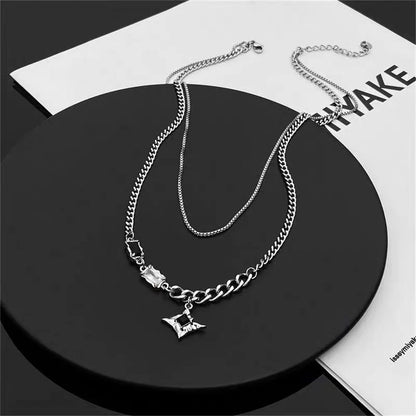 Collier unisexe double couche en forme d'étoile en zircon 