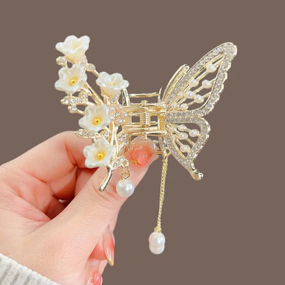 Chic Butterfly Pearl Tassel Hair Clip