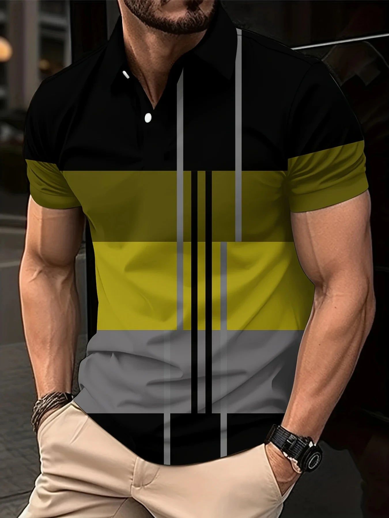 Herren Golf Stripe Poloshirt Lässiges Kurzarm-Poloshirt Einfarbiges Revers Mode Neues Business-Sport-T-Shirt Atmungsaktives Oberteil