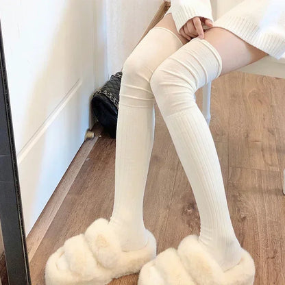 Solid Color Thigh-High Socks - Warm Cotton