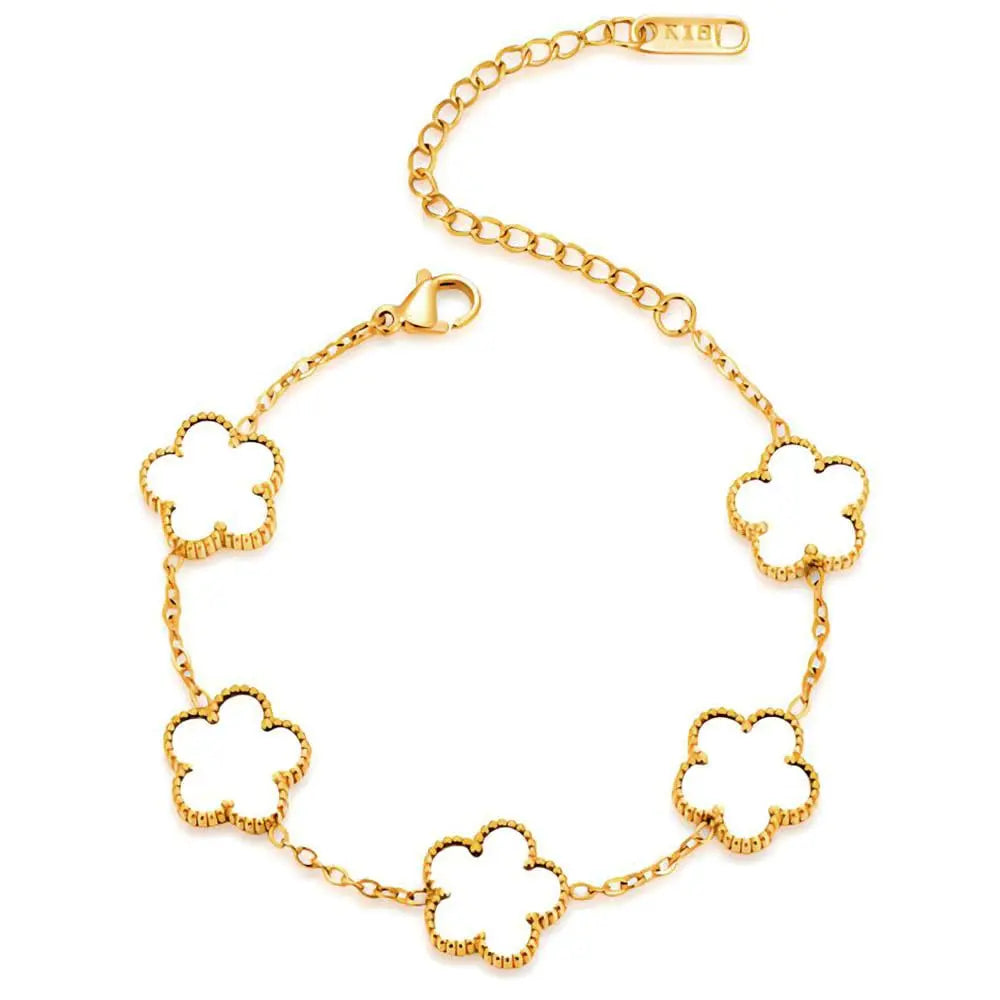 Collier Fleur Plaqué Or 14K - Pendentif Trèfle Double Face