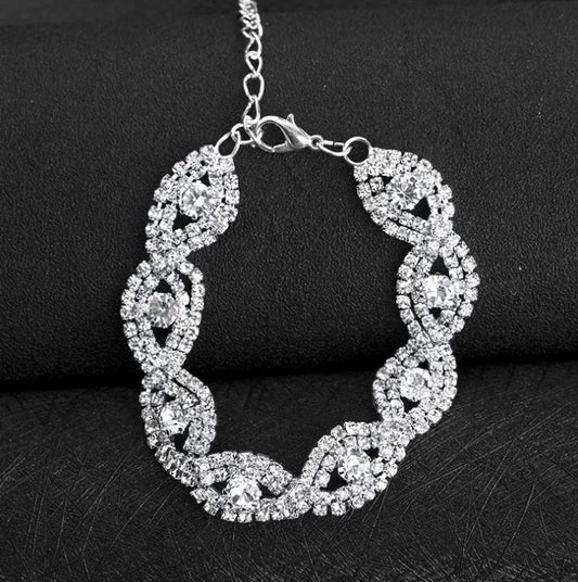 Elegant Rhinestone Crystal Metal Chain Bracelet for Women