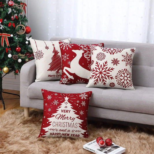 Set of 4 Christmas Pillow Covers for Sofa Decor