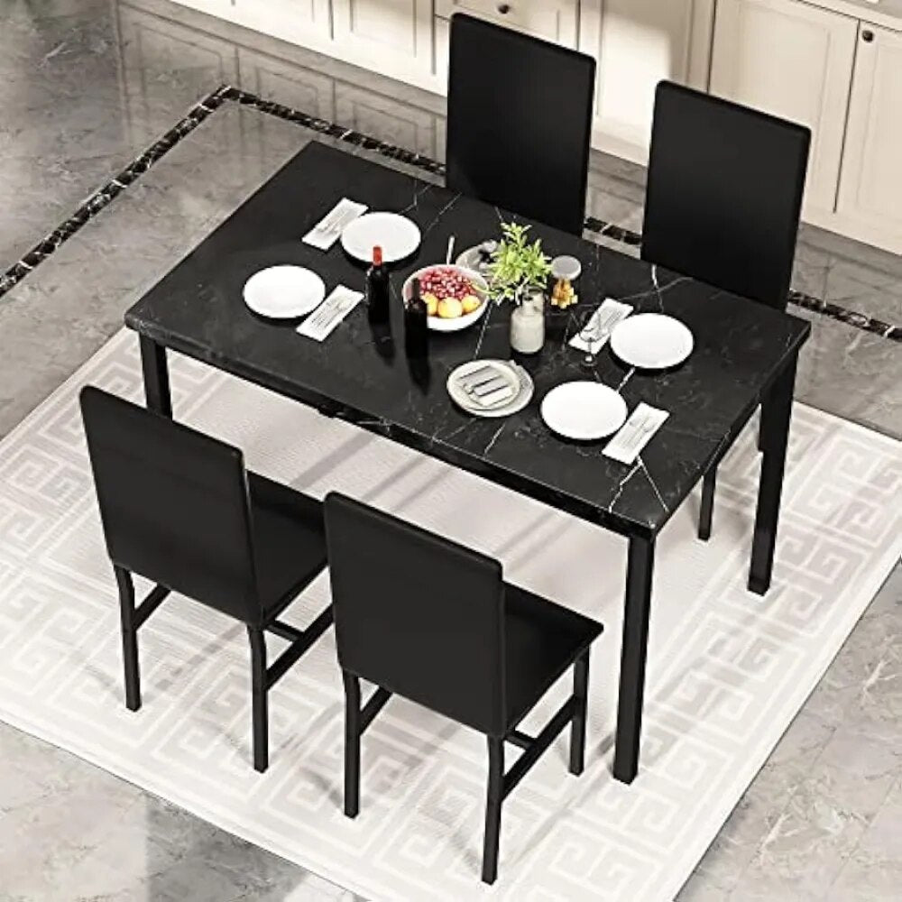 Ensemble table de salle à manger et chaises noires 5 pièces