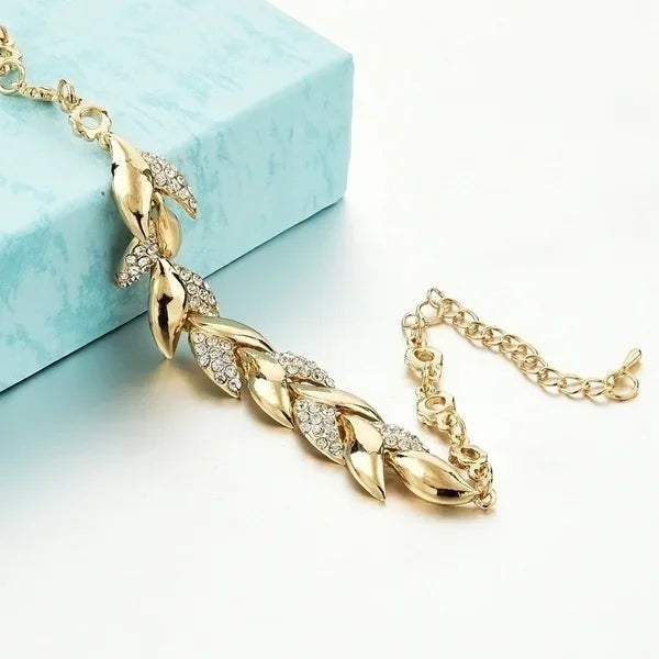 Golden Leaf Crystal Bracelet for Women