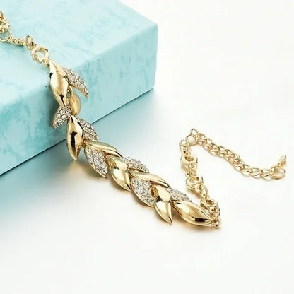 Golden Leaf Crystal Bracelet for Women