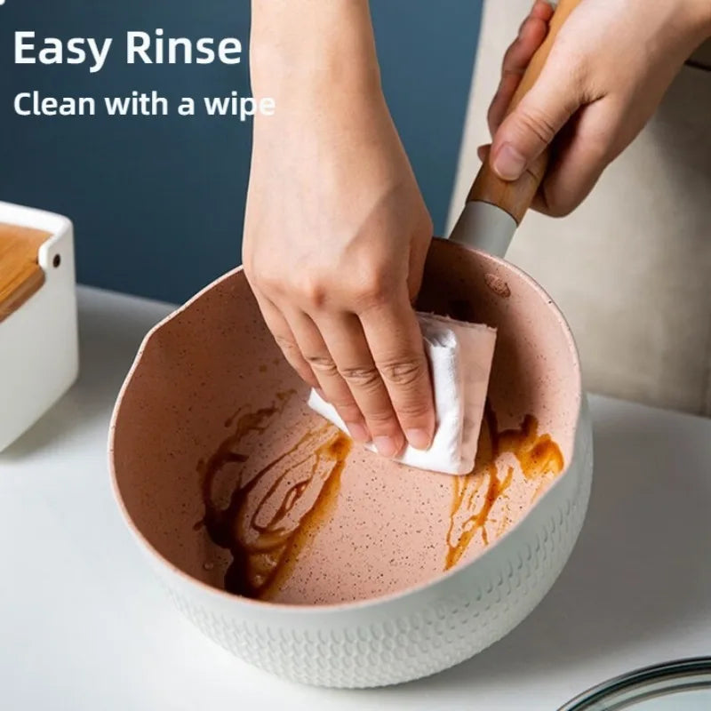 1pc non-stick milk pot, snow pan baby food pot, frying and boiling pan, universal gas cooker pot, induction cooker milk pan, non-stick baby food cooking pot, small milk boiling pan, non-stick frying pot, induction compatible milk pot, gas stove cooking pan