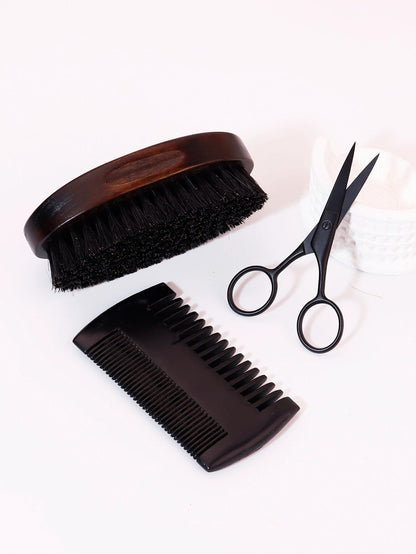soft boar bristle beard brush, beard grooming set, beard comb and scissors, natural boar bristle brush for beard, beard care kit, beard styling tools, beard maintenance set, men’s grooming kit, beard trimming accessories, beard brush and comb set
