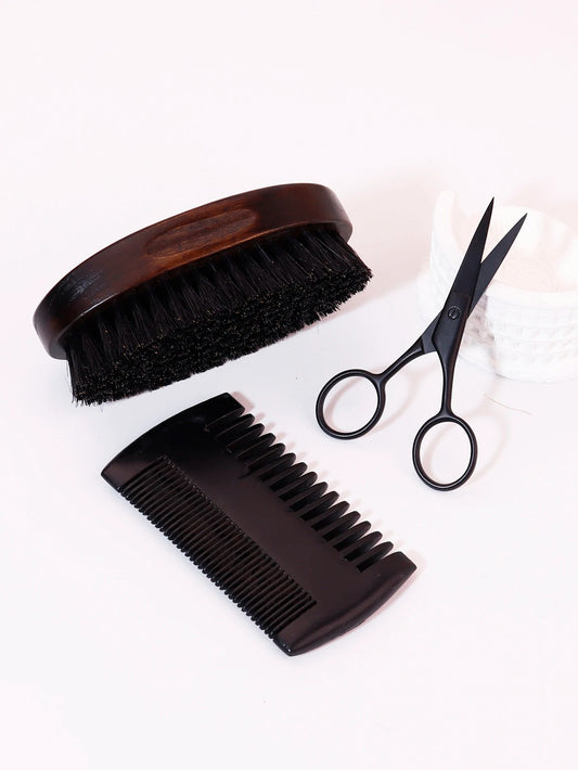soft boar bristle beard brush, beard grooming set, beard comb and scissors, natural boar bristle brush for beard, beard care kit, beard styling tools, beard maintenance set, men’s grooming kit, beard trimming accessories, beard brush and comb set