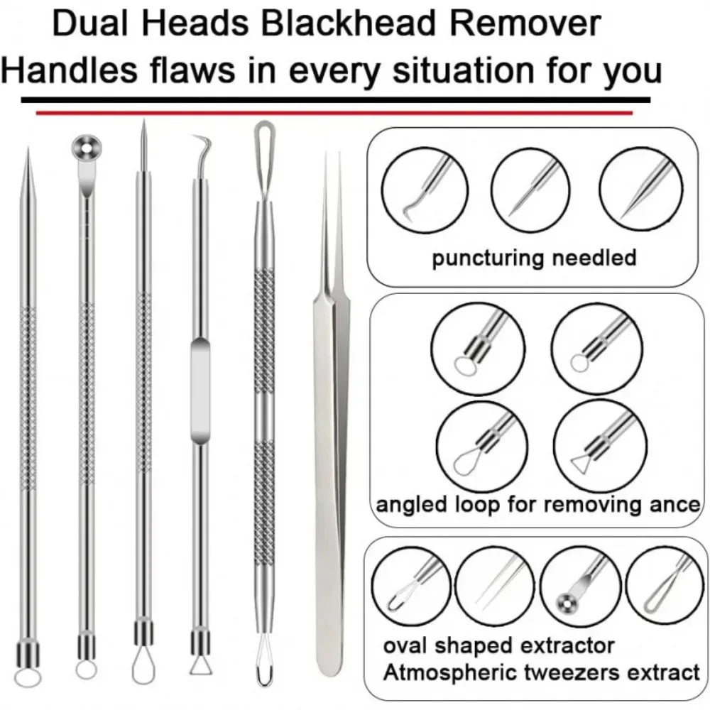 blackhead remover tools, stainless steel blackhead remover, 6pcs blackhead remover kit, blackhead extractor set, stainless steel pimple remover, acne removal tools, facial care tools, blackhead removal kit, stainless steel blemish extractor, comedone extractor set, skincare tools, face cleaning kit, stainless steel facial tools, acne treatment tools, blackhead remover set