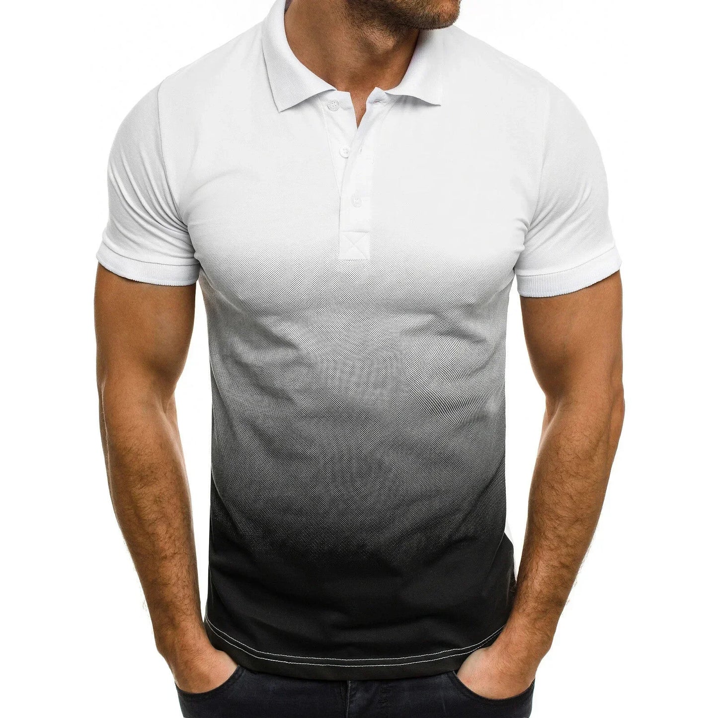 men's short-sleeve 3d gradient lapel sports polo shirt, men's gradient polo shirt, short-sleeve sports polo for men, men's 3d design polo shirt, casual lapel polo t-shirt men, men's athletic short-sleeve polo, stylish gradient polo for men, breathable sports polo shirt, trendy men's short-sleeve polo, men's summer polo t-shirt