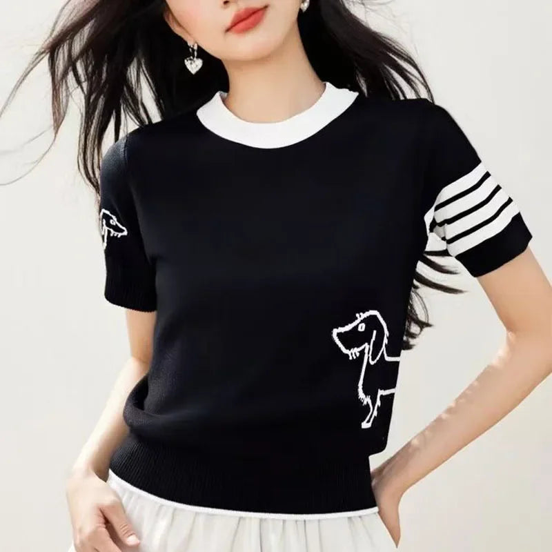 Women's Round Neck Silk Wool Knitted Sweater