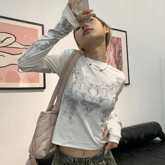 Women's O-Neck Long Sleeve Y2k T Shirts