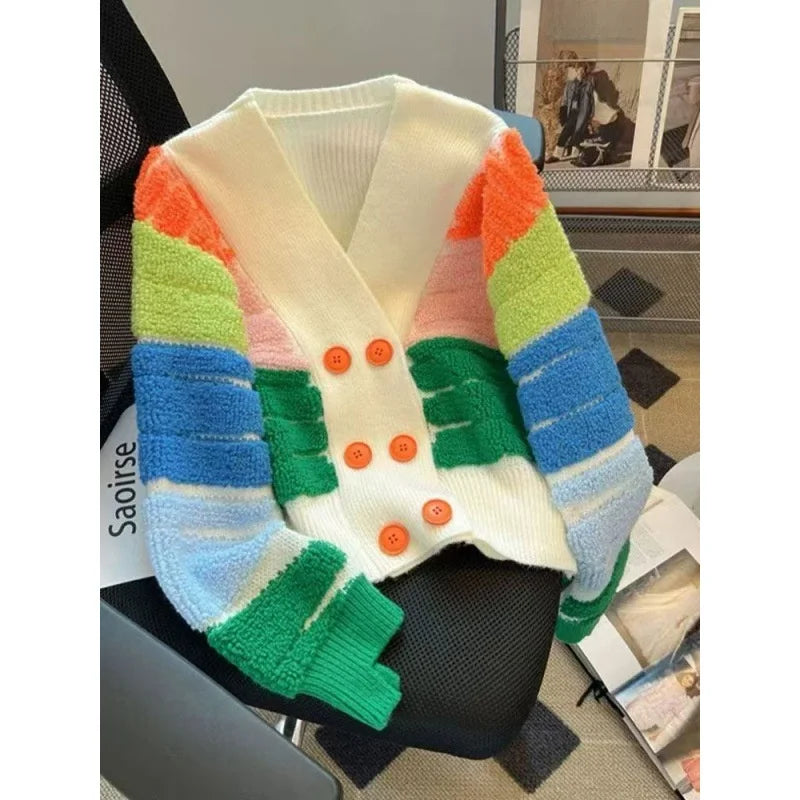 Women's Rainbow Striped Knit Cardigan