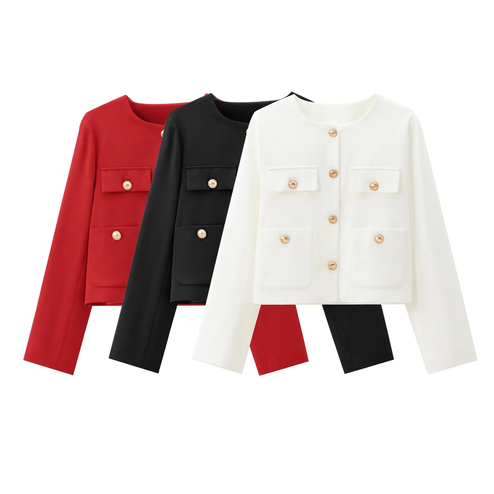 Women's Round Neck Cropped Button Cardigan