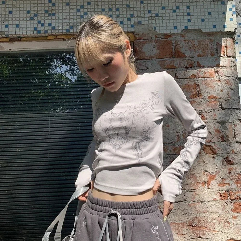 Women's O-Neck Long Sleeve Y2k T Shirts