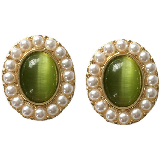 Elegante französische ovale Perlen-Opal-Ohrringe