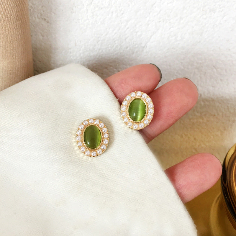 Elegant French Oval Pearl Opal Earrings
