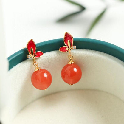 Women Natural South Red Agate Earrings