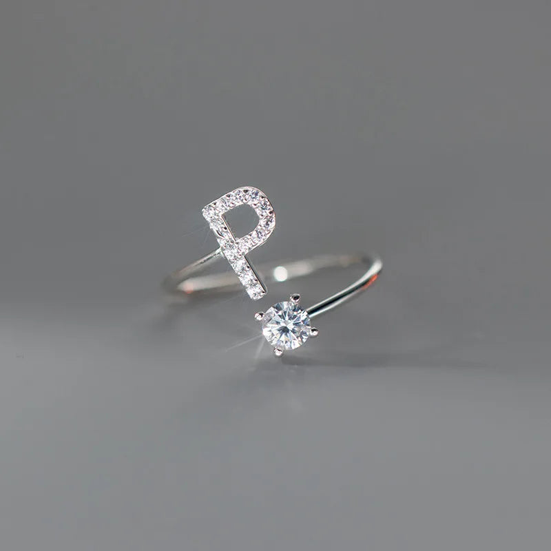 women ring, letter ring, adjustable ring, ring with initial, adjustable rings for women, zircon ring, initial letter ring