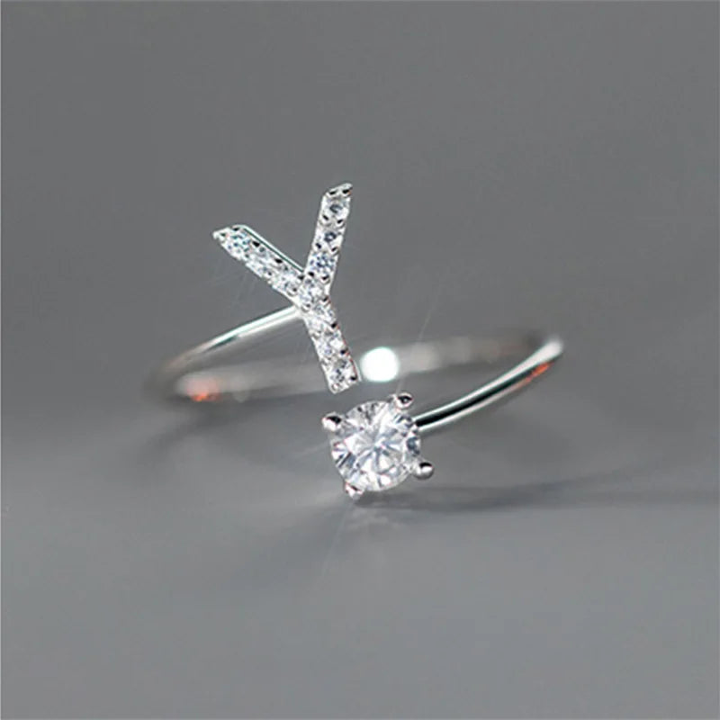 women ring, letter ring, adjustable ring, ring with initial, adjustable rings for women, zircon ring, initial letter ring