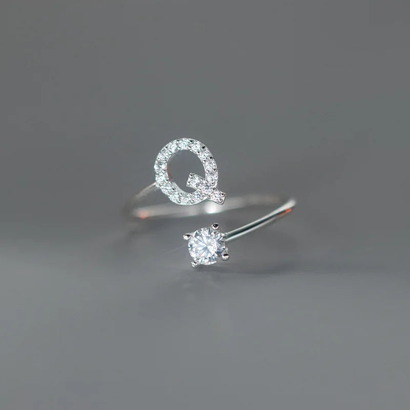women ring, letter ring, adjustable ring, ring with initial, adjustable rings for women, zircon ring, initial letter ring