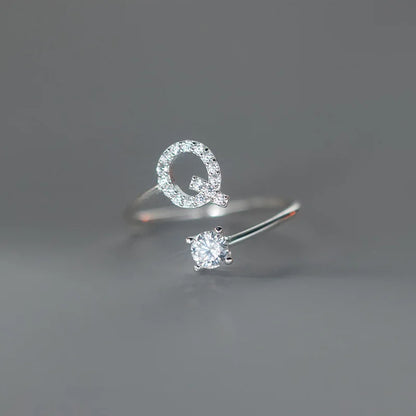 women ring, letter ring, adjustable ring, ring with initial, adjustable rings for women, zircon ring, initial letter ring