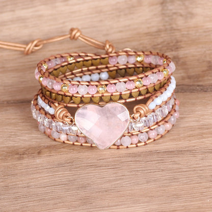 Pink Crystal Chip Braided Bracelets