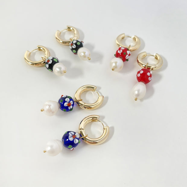 Glass Ball Freshwater Pearl Simple Earrings For Women