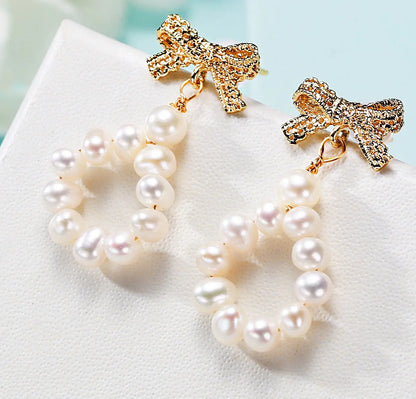 Pearl Bow Earrings - Handmade Beauty