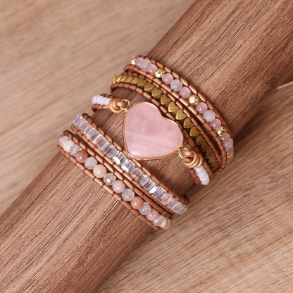 Pink Crystal Chip Braided Bracelets