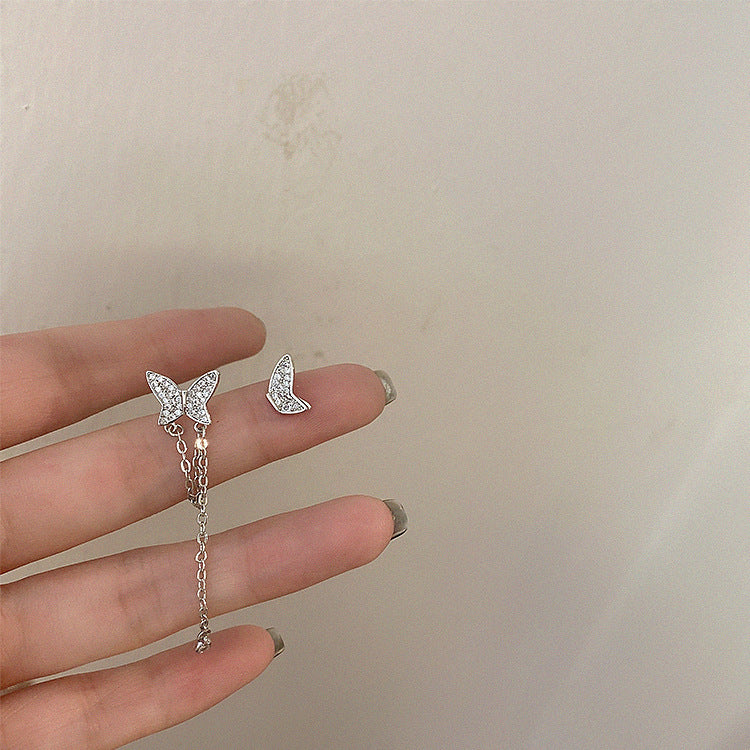 Elegant Asymmetrical Butterfly Tassel Earrings