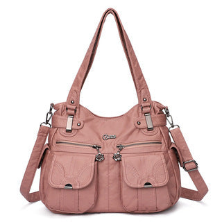 Soft Leather Crossbody Bag for Women - Zipper Pocket Casual Tote