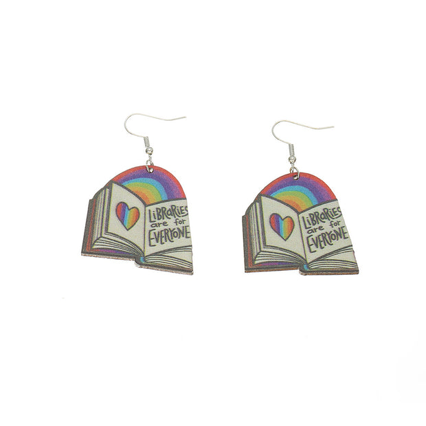 Geometric Rainbow Book Earrings Wooden For Women